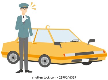 This Is An Illustration Of A Senior Man Who Has Changed His Job To Become A Cab Driver.