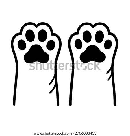 This illustration shows two simple black cat paw tattoos with clean rounded shapes and soft curves. Each paw has four toe pads and a central pad, keeping the design cute and minimal.