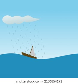 This Is An Illustration Of A Small Boat Fighting A Storm.