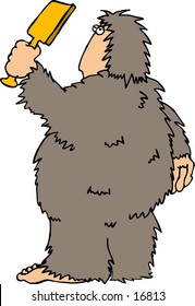 This illustration that I created depicts a hairy beast with a human face, hands & feet. This one is looking in a mirror.