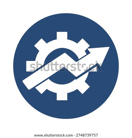 This image is a blue circular icon that prominently features a white gear and two arrows pointing in opposite directions, symbolizing a process or system involving rotation or interrelated components.