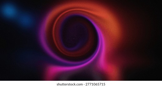 This image captures a vibrant and dynamic spiral of cosmic colors set against a dark universe. The spiral features a mix of bright hues, including shades of purple, pink, and orange, creating a sense of movement and energy. The background is predominantly dark, which accentuates the vivid colors of the spiral, making it appear as though it is glowing. The overall effect is both mesmerizing and otherworldly.