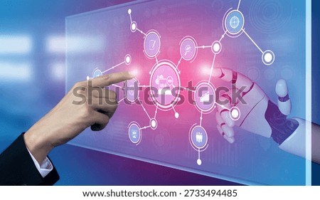 This image depicts a human hand and robotic arm interacting with a digital interface, symbolizing the integration of technology and human ingenuity in modern business. Tessel