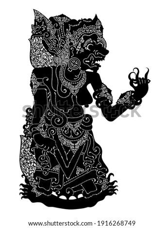 This image is a description of the embodiment of the goddess Durga in the form of Balinese leather puppets in black and white.