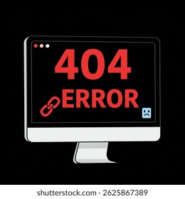 This image is a digital illustration of a computer monitor displaying a "404 Error" message