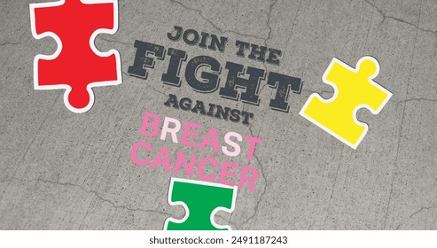 This image is a digital image of text banners promoting breast cancer awareness. The banners feature the text join the fight against breast cancer and are set against a black background.  - Powered by Shutterstock