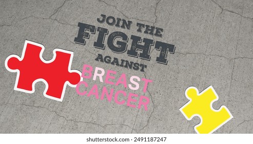 This image is a digital image of text banners promoting breast cancer awareness. The banners feature the text join the fight against breast cancer and are set against a black background.  - Powered by Shutterstock