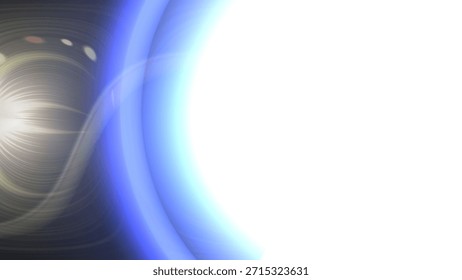 This image features an abstract composition of swirling lights in shades of blue and white. The central focus is a bright, circular light source emitting radial patterns that create a sense of depth and movement. The background is a gradient of light blue, transitioning into a darker blue, adding to the dynamic and ethereal atmosphere.