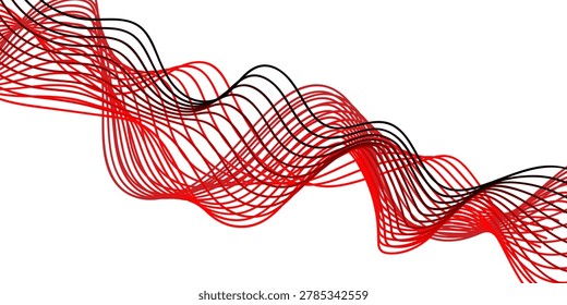 This image features an abstract design composed of flowing red and black lines against a white background. The dynamic wave pattern creates a sense of movement and energy.