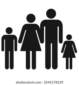 This image features a black silhouette of a family, showcasing the strong bond between its members in a minimalist design. The family unit typically includes two adults and one or more children, all h
