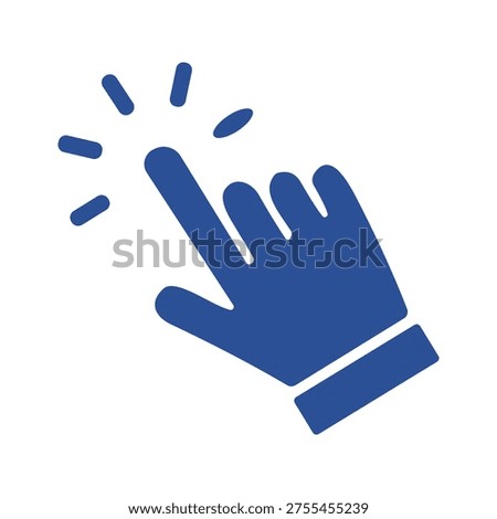 This image features a blue hand icon with the index finger pointing upwards. There is a starburst effect emanating from the fingertip, symbolizing a click or selection action.