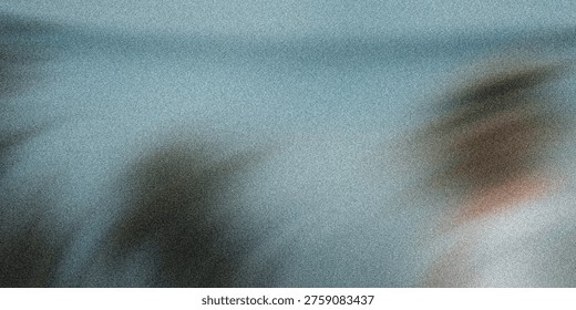 This image features a blurry scene with people standing in a blue environment. The image has a grainy texture and shadows are visible. The colors are muted with shades of blue and black dominating the