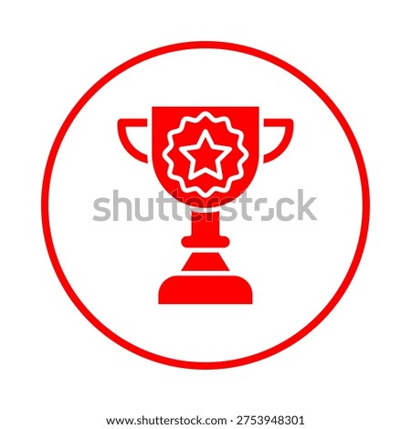 This image features a bold, red trophy icon with a distinctive starburst design on its body, encased within a red circle. The trophy has two handles and a wide base, all set against a clean, white background.