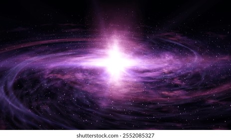 This image features a cosmic scene with colorful, bright galaxies and stars set against a dark space background, conveying a vast, mysterious universe.