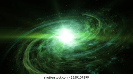 This image features a cosmic scene with colorful, bright galaxies and stars set against a dark space background, conveying a vast, mysterious universe.