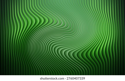 This image features a mesmerizing display of vibrant green wavy lines that create a dynamic pattern on a gradient background, showcasing a range of green hues and subtle shading effects.