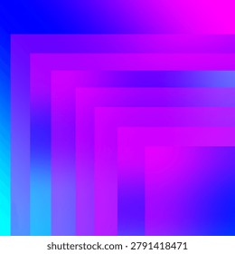 This image features a modern abstract design with vibrant gradient colors. The dominant hues include purple, magenta, blue, and hints of cyan, blending smoothly to create a visually striking effect.

The composition consists of multiple layered rectangular frames arranged in a repeating pattern that recedes inward, forming a tunnel-like or stepped perspective. This creates a strong sense of depth and dimension, as if the shapes are moving into the distance.

The color transitions are soft and seamless, shifting from cooler blue tones on the left side to warmer magenta and purple tones toward the center and right