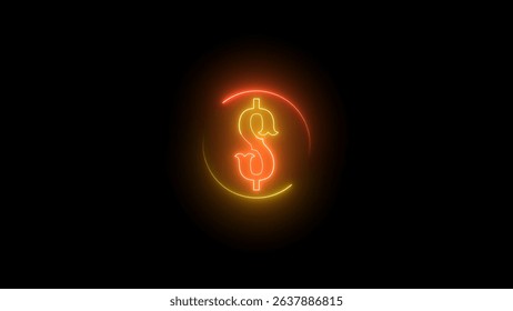 This image features a neon dollar sign with a floral design, surrounded by a glowing circle, all set against a stark black background. The colors are vibrant.