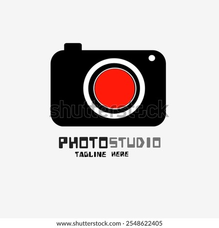 This image features a photo studio camera icon logo within a circular design. The logo utilizes clean graphics and a modern font, highlighting elements of photography and graphic design.