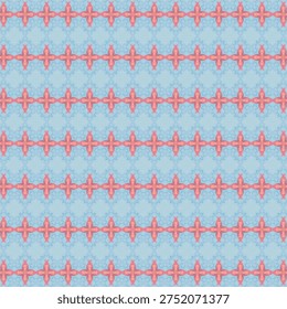 This image features a seamless pattern of pink and blue geometric shapes on a light blue background. The design is modern, trendy, and visually appealing, making it perfect for use in various creative projects such as graphic design, textile printing, and interior decoration.