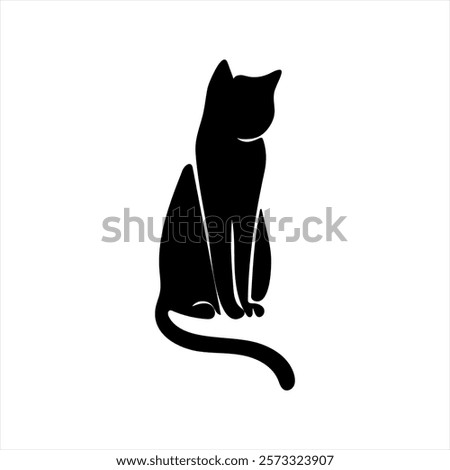 This image features a sleek and elegant black
 silhouette of a cat. The minimalist design
 captures the graceful posture of the feline,
 making it a versatile piece of art suitable
 for various