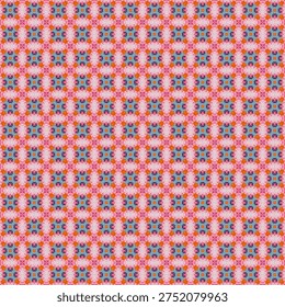 This image features a stunning geometric pattern with intricate designs and shapes in a vibrant color palette. The abstract art piece showcases a seamless repeat of symmetrical motifs, creating a visually striking and aesthetically pleasing texture. Perfect for use as a background, wallpaper, or design element, this image is sure to inspire creativity and add a touch of modern sophistication to any project.