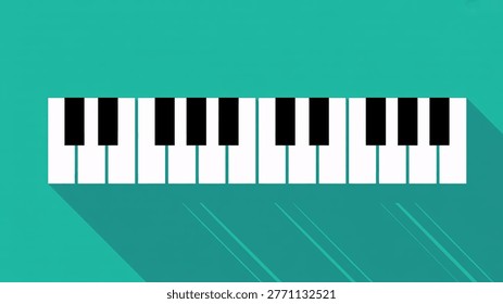 This image features a stylized illustration of piano keys against a vibrant teal background. The keys are depicted in a clean and simple style, with a subtle shadow effect adding depth to the design. The overall aesthetic is modern and minimalist, making it suitable for use in music-related contexts such as sheet music, album covers, or music education materials.
