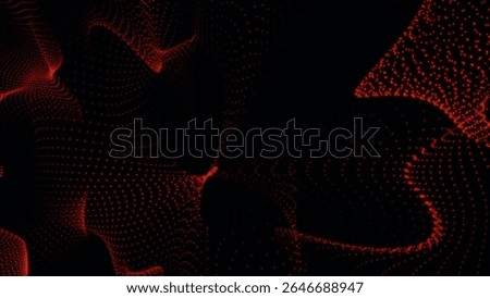 This image features a swirling, abstract pattern of red dots against a stark black background, creating a sense of dynamic movement and digital