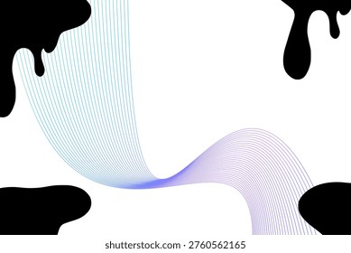 This image features a unique abstract art piece with a wavy line design in shades of blue and purple, set against a white background with black paint splatters in the corners. The wavy lines appear to be made up of many small, closely spaced lines that give the image a sense of movement and energy. The black paint splatters add a touch of contrast and creativity to the overall design. This image would be perfect for use in a variety of creative projects, such as graphic design, digital art, or even as a background for a website or social media post.