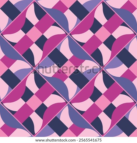 This image features a vibrant geometric abstract pattern with a combination of curved and straight lines.