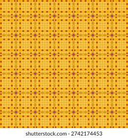 This image features a vibrant yellow and orange geometric pattern with intricate designs and shapes. The repeating motif creates a sense of symmetry and visual interest, making it perfect for use as a background or wallpaper. The dynamic and energetic design is sure to capture the viewer's attention and inspire creativity.