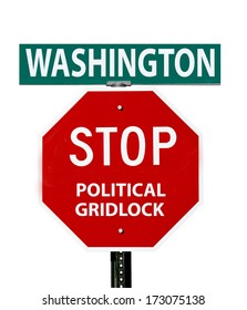 This Is An Image Of Political Issues In Washington Designed Like A Street Sign.