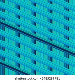 This image presents an abstract pattern with diagonal blue stripes of varying shades and thicknesses. The design is vibrant and dynamic, with a sense of depth and movement