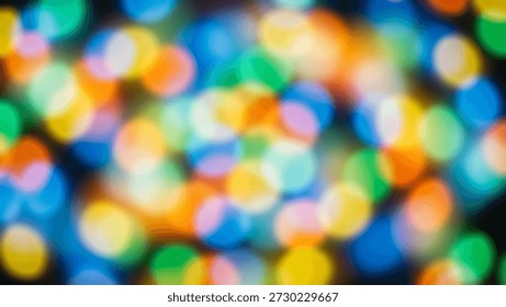 This image presents a vibrant and dynamic display of multicolored bokeh lights on a black background, showcasing a mix of bright colors and a beautiful blur effect that creates a sense of movement and