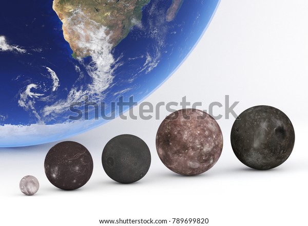 This image\
represents the size comparison between the moons of Uranus with\
Earth in a precise scientific 3D\
design.
