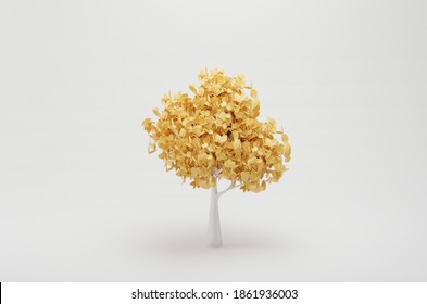 This image is the result of a 3D illustration of a tree object. where this tree shows the color of yellow leaves in spring.