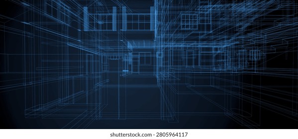 This image showcases a complex, futuristic digital wireframe architecture, illustrating the intricacies of modern cyber structures and network designs. The precise blue lines form an intricate grid, creating a virtual environment that highlights the intersection of technology and architecture. Ideal for presentations, websites, and educational materials related to digital architecture, IT infrastructure, and network design, this image effectively communicates the concept of advanced cyber spaces and digital frameworks.