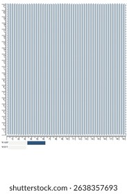 This image showcases a textile weave structure, featuring alternating light blue and white stripes. The image includes measurements along the sides, indicating warp and weft directions.