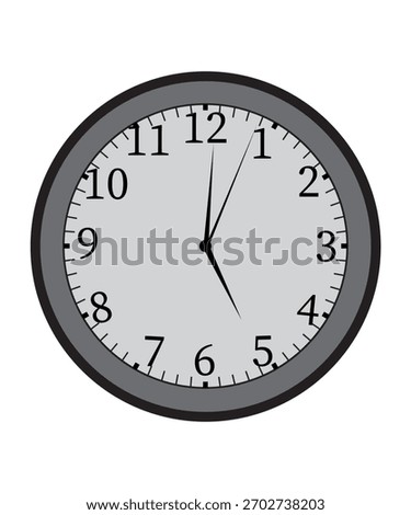 This image shows an analog clock with a gray border and white face. The clock displays the time with hour and minute hands, with numbers marking each hour.