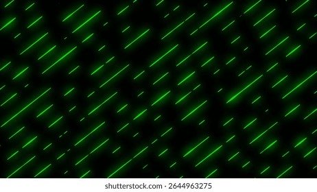 This image shows a dark background with bright neon green diagonal lines of varying lengths scattered across the surface, creating a modern
