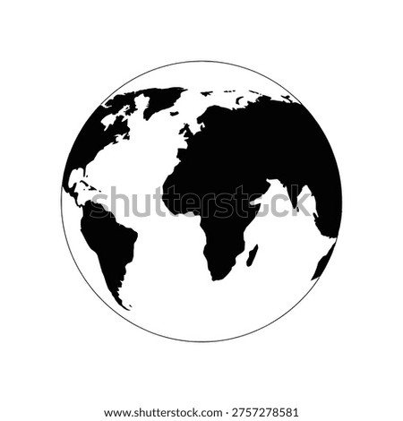 This image is a simple yet striking illustration of the Earth from space, showcasing the continents in a bold black and white design. The spherical shape of the planet is clearly depicted, with the curved lines of the globe and the distinct shapes of the continents creating a visually appealing and informative visual representation. The illustration style is minimalist and elegant, making it suitable for use in educational materials, presentations, and digital media where a clear and concise visual aid is needed.