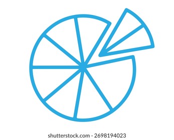 This light blue pie chart with a slice removed, isolated on a white background, depicts data segmentation, proportions, and statistical analysis concisely.