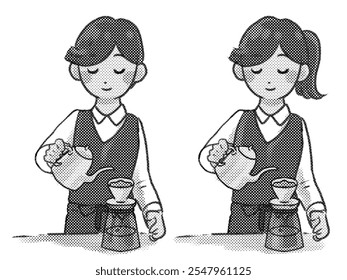 This is a man and woman dripping coffee _monotone - Powered by Shutterstock