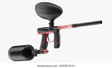 This model features a paintball gun complete with a barrel, hopper, and air tank attachment, ideal for realistic simulations and gaming designs.
