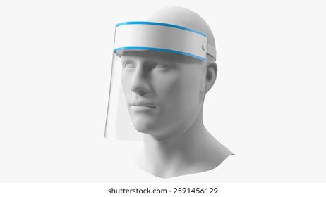 This model features a sleek and protective face shield complete with an adjustable headband for a secure fit, ideal for personal protective equipment design.