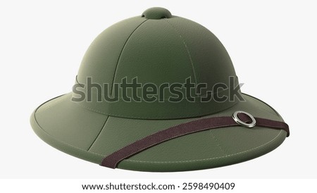 This model showcases a pith helmet featuring detailed craftsmanship, perfect for historical or adventurous scenes.