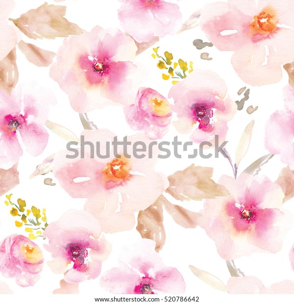 这款现代粉红色和紫色花卉图案具有重复的花卉背景设计与柔和的色彩库存插图