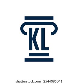 This is a monogram logo design of a capital letter KL in pillar shape in blue color for lawyer office or law related logo - Powered by Shutterstock