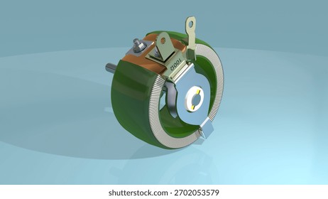 This is one of the retro electronic components, a high-poly, realistic 3D model of a variable resistor called a rheostat.