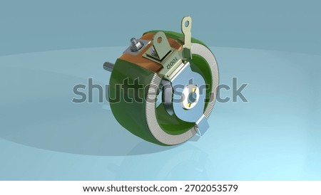 This is one of the retro electronic components, a high-poly, realistic 3D model of a variable resistor called a rheostat.
